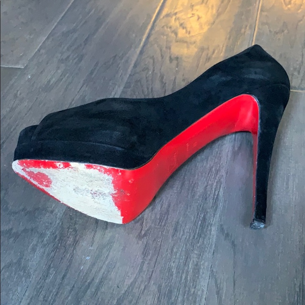 Louboutin Suede Peep Toe Pumps - Picture 10 of 13